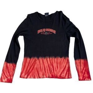 Harley Davidson Long Sleeve Shirt Flames LARGE Women’s vintage Y2k -2004 Alaska
